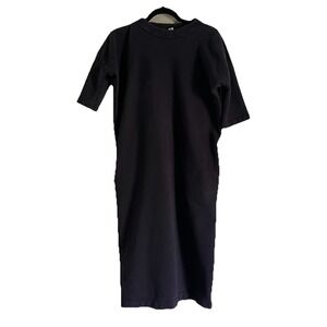 Ilana Kohn Sweatshirt Dress Small Navy Boxy Short Sleeve Maxi Crew Neck Oversize